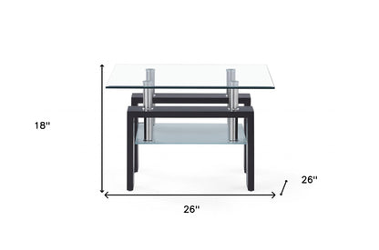 18" Dark Walnut And Clear Glass End Table