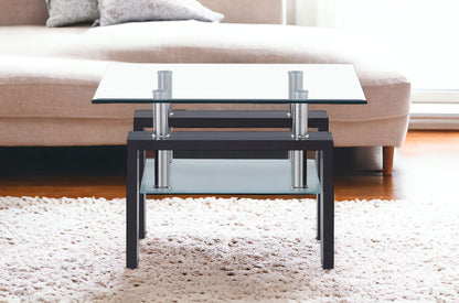 18" Dark Walnut And Clear Glass End Table