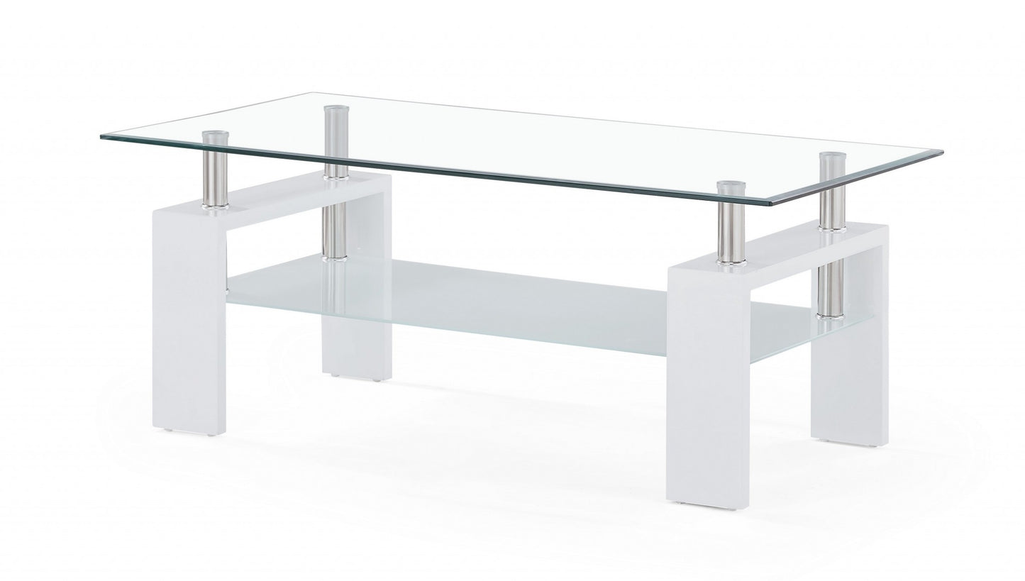 43" Clear And White Glass Coffee Table With Shelf