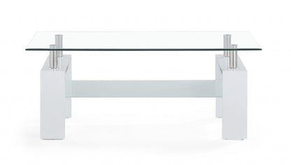 43" Clear And White Glass Coffee Table With Shelf