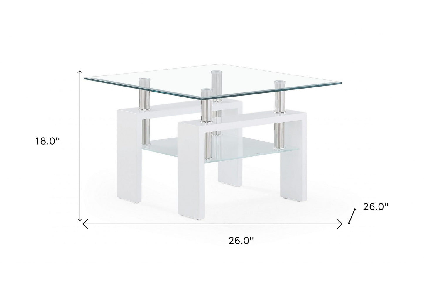 18" White And Clear Glass End Table