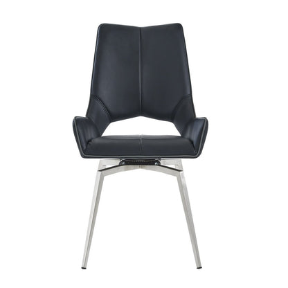 Set of Two Black and Silver Upholstered Faux Leather Dining Side Chairs