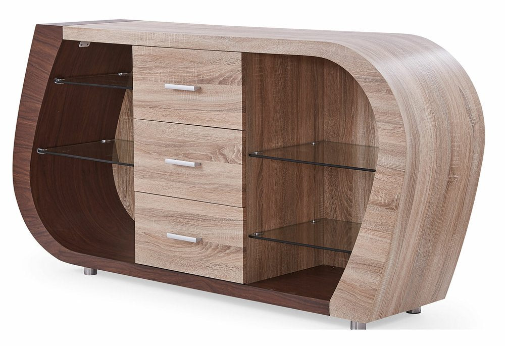 Oak And Walnut Multi Tone Buffet With 3 Drawers