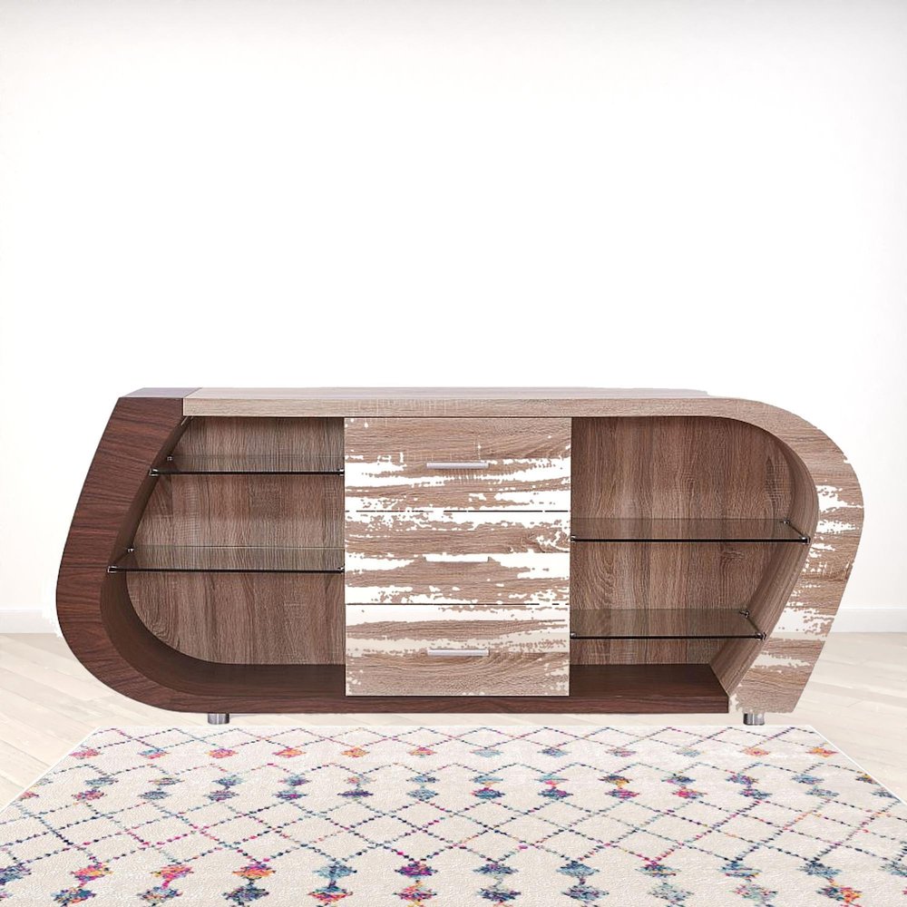 Oak And Walnut Multi Tone Buffet With 3 Drawers