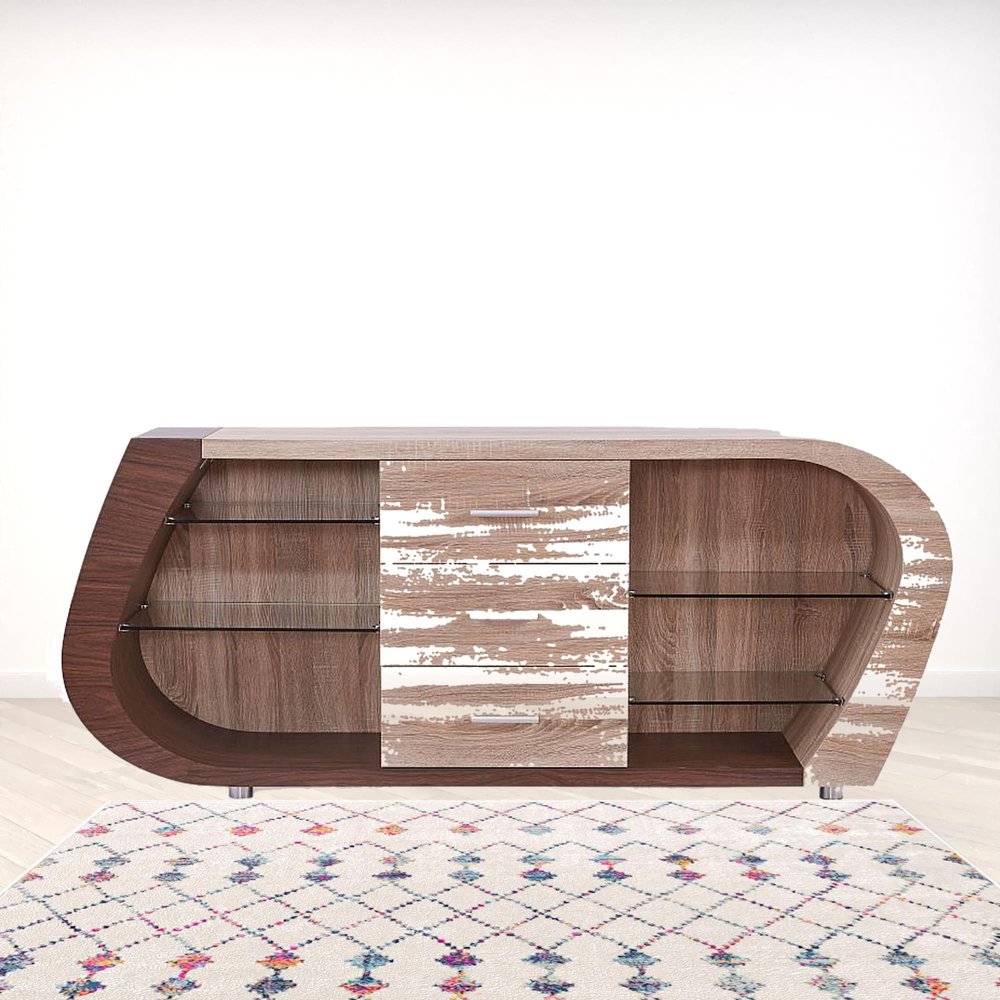 Oak And Walnut Multi Tone Buffet With 3 Drawers