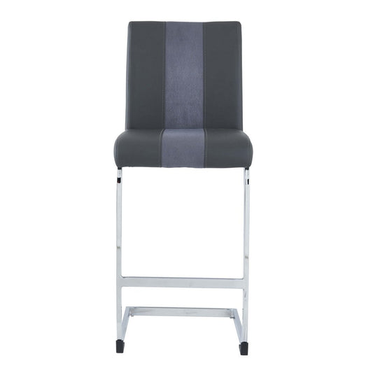 Set of Four 26" Gray and Silver Metal and Faux Leather Counter Height Bar Chairs
