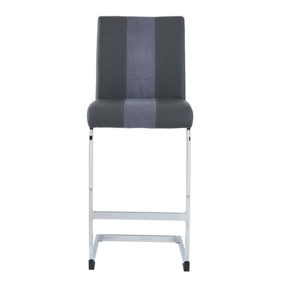 Set of Four 26" Gray and Silver Metal and Faux Leather Counter Height Bar Chairs