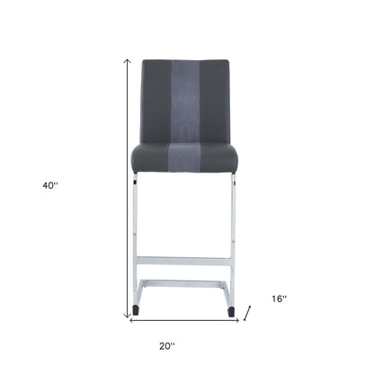 Set of Four 26" Gray and Silver Metal and Faux Leather Counter Height Bar Chairs