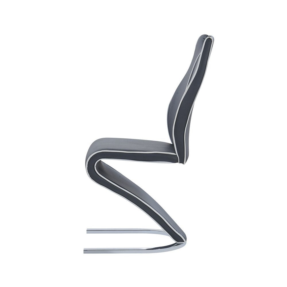 Set of Two Gray White and Silver Upholstered Dining Side Chairs
