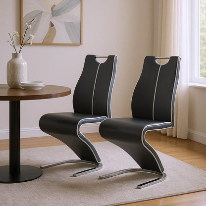 Set of Two Gray White and Silver Upholstered Dining Side Chairs