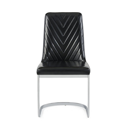 Set of Two Black and Silver Upholstered Dining Side Chairs