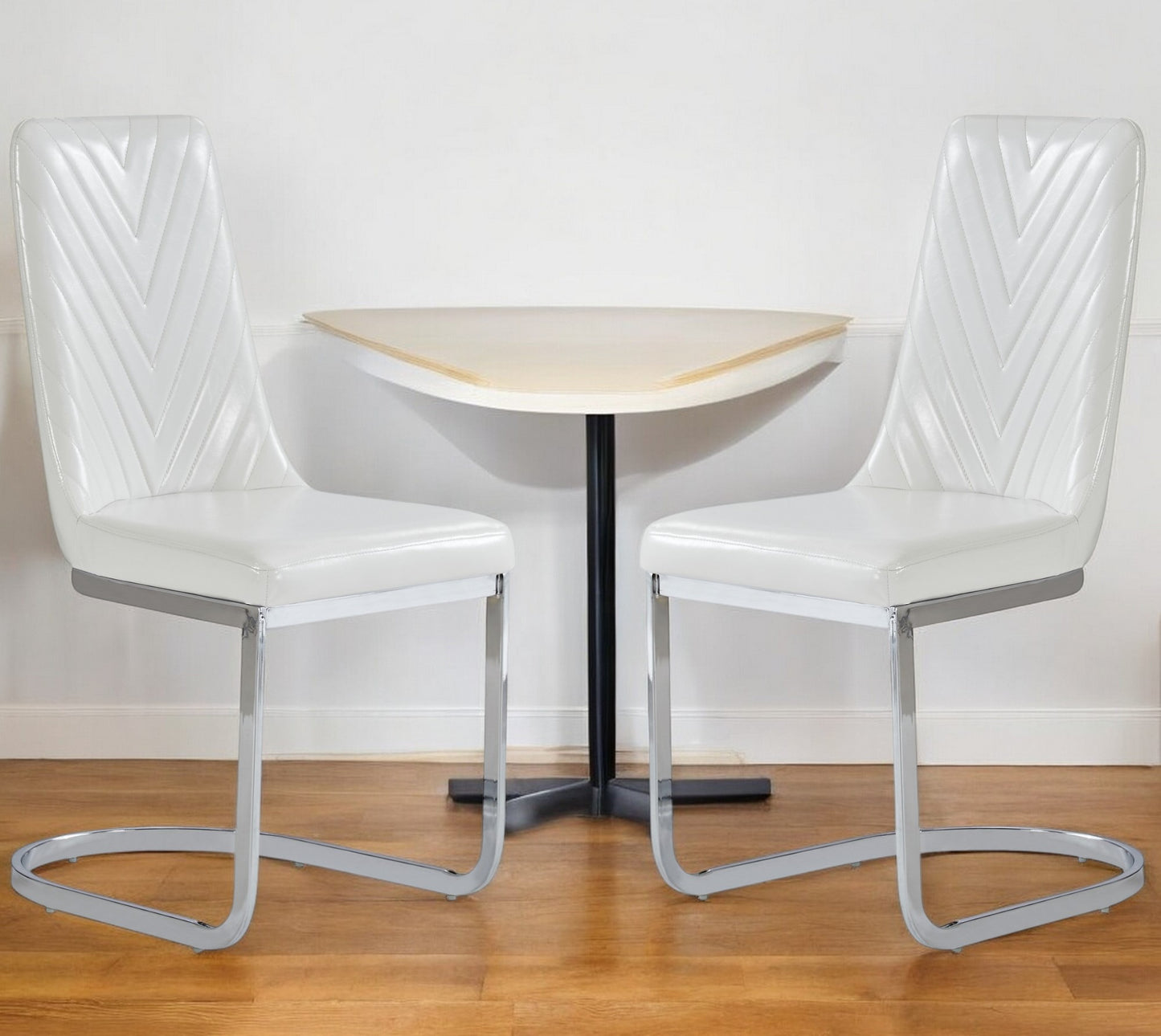 Set of Two White And Silver Upholstered Dining Side Chairs