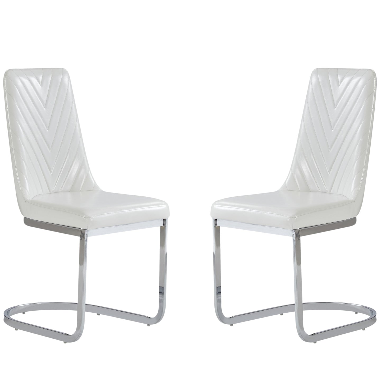 Set of Two White And Silver Upholstered Dining Side Chairs