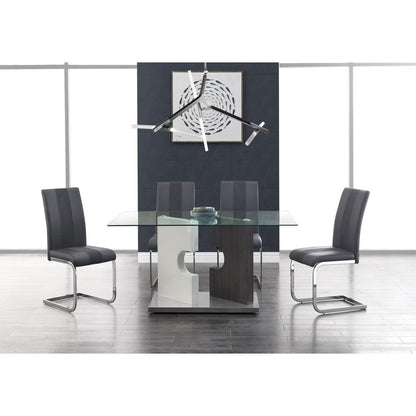 Set of Four Gray and Silver Upholstered Faux Leather Dining Side Chairs