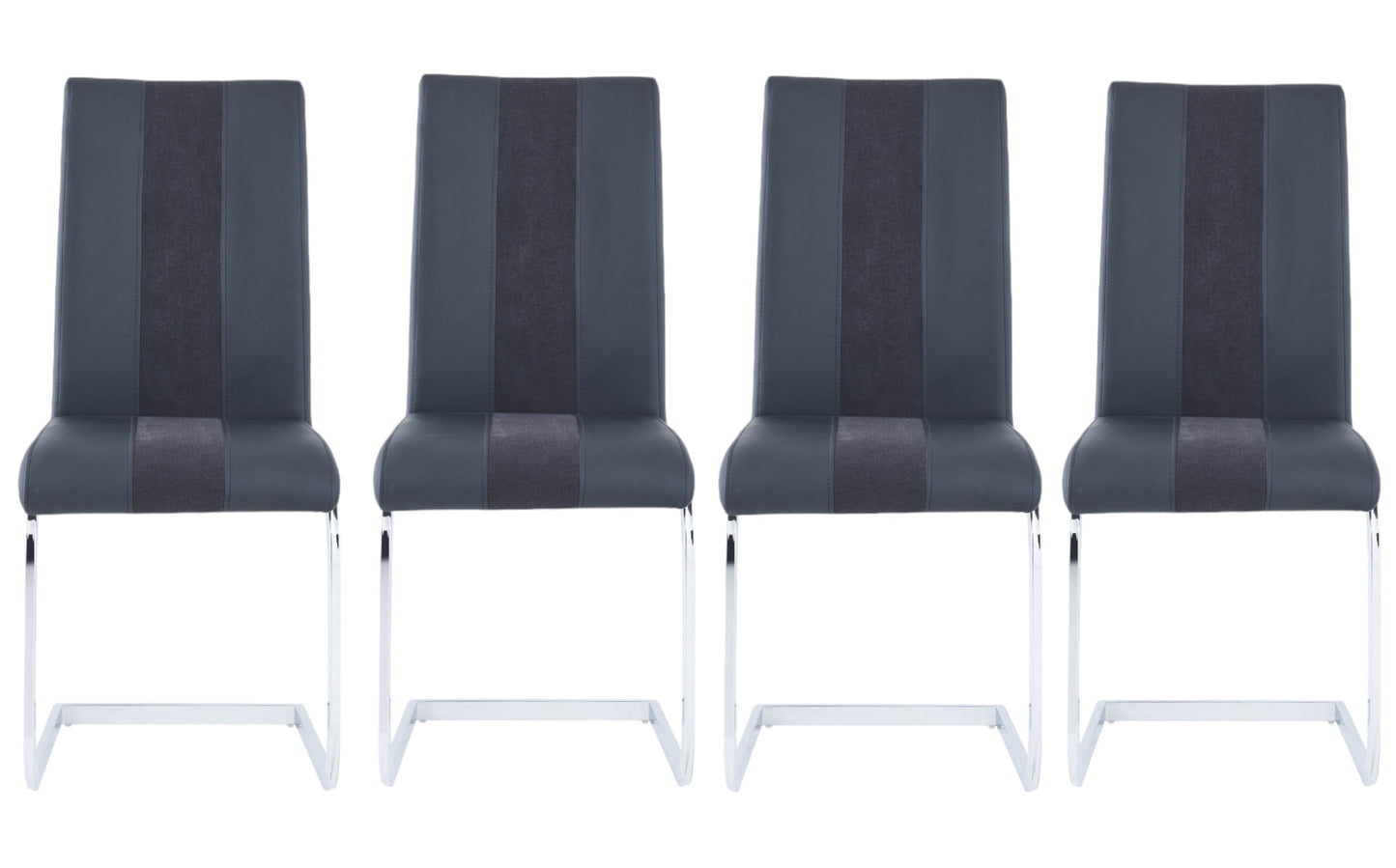 Set of Four Black And Silver Upholstered Faux Leather Dining Side Chairs