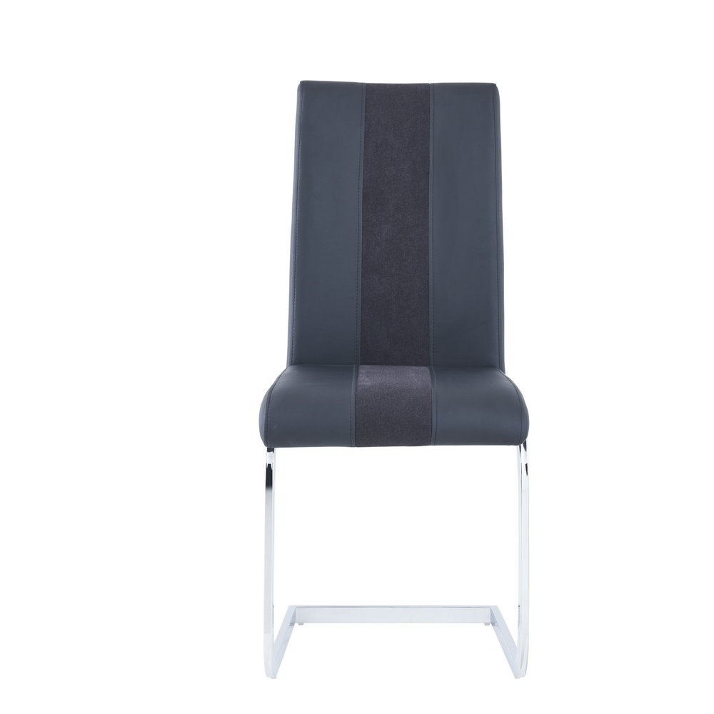Set of Four Black and Silver Upholstered Faux Leather Dining Side Chairs