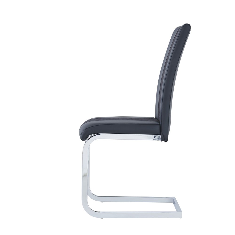 Set of Four Black and Silver Upholstered Faux Leather Dining Side Chairs