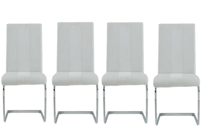 Set of Four White and Silver Upholstered Faux Leather Dining Side Chairs