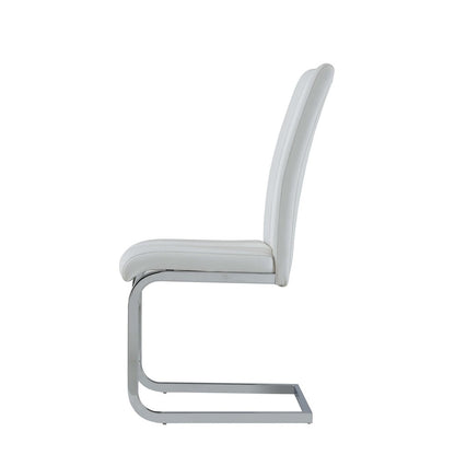 Set of Four White and Silver Upholstered Faux Leather Dining Side Chairs