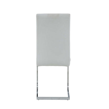 Set of Four White and Silver Upholstered Faux Leather Dining Side Chairs