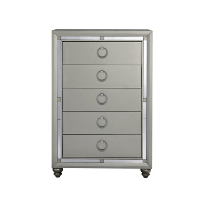 33" Silver Solid Wood Mirrored Five Drawer Dresser
