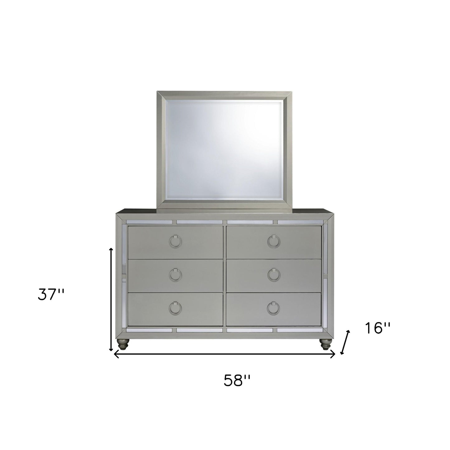 58" Silver Solid Wood Six Drawer Double Dresser