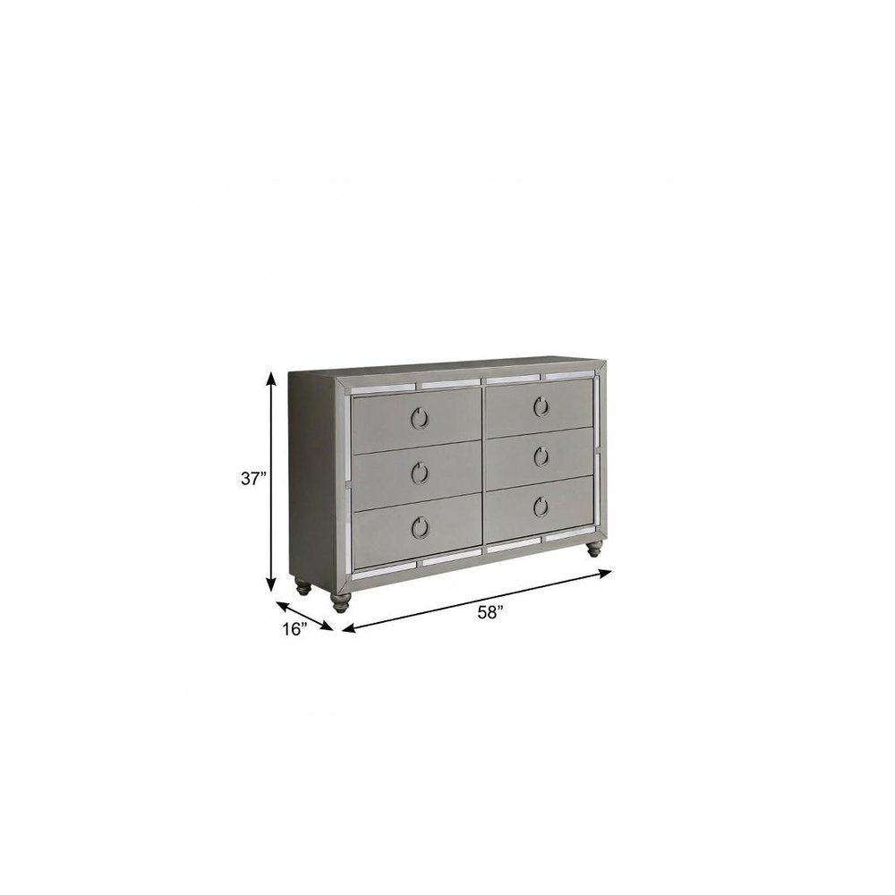 58" Silver Solid Wood Six Drawer Double Dresser