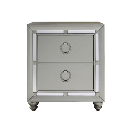 28" Solid and Manufactured Wood And Mirrored Glass Nightstand