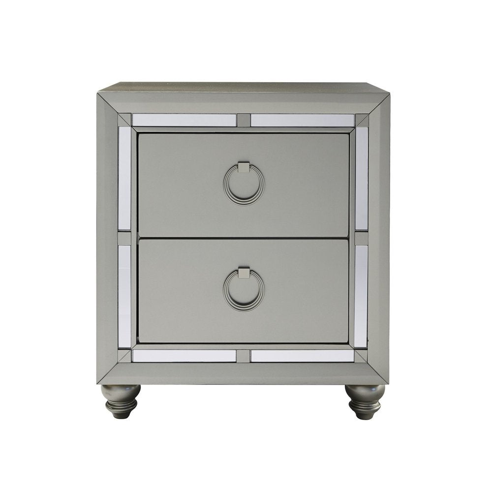 28" Solid and Manufactured Wood And Mirrored Glass Nightstand