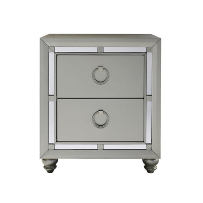 28" Solid and Manufactured Wood And Mirrored Glass Nightstand