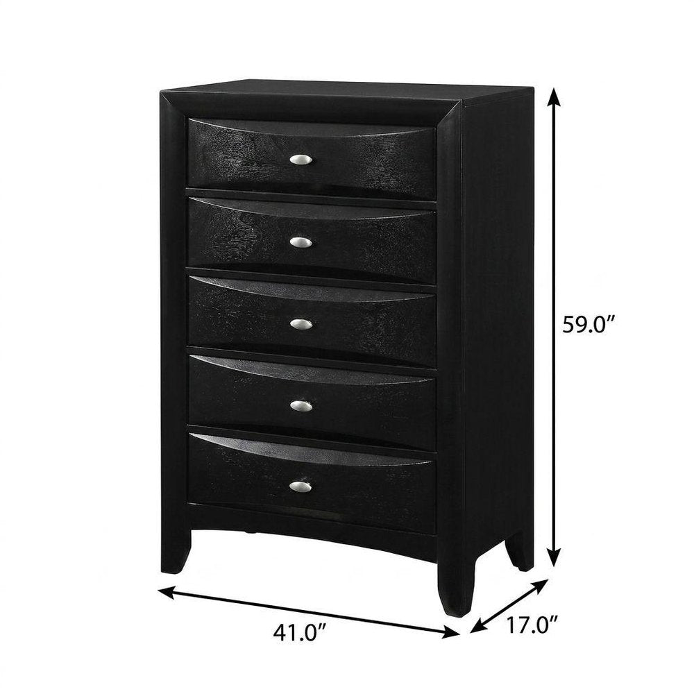 41" Black Solid Wood Five Drawer Dresser