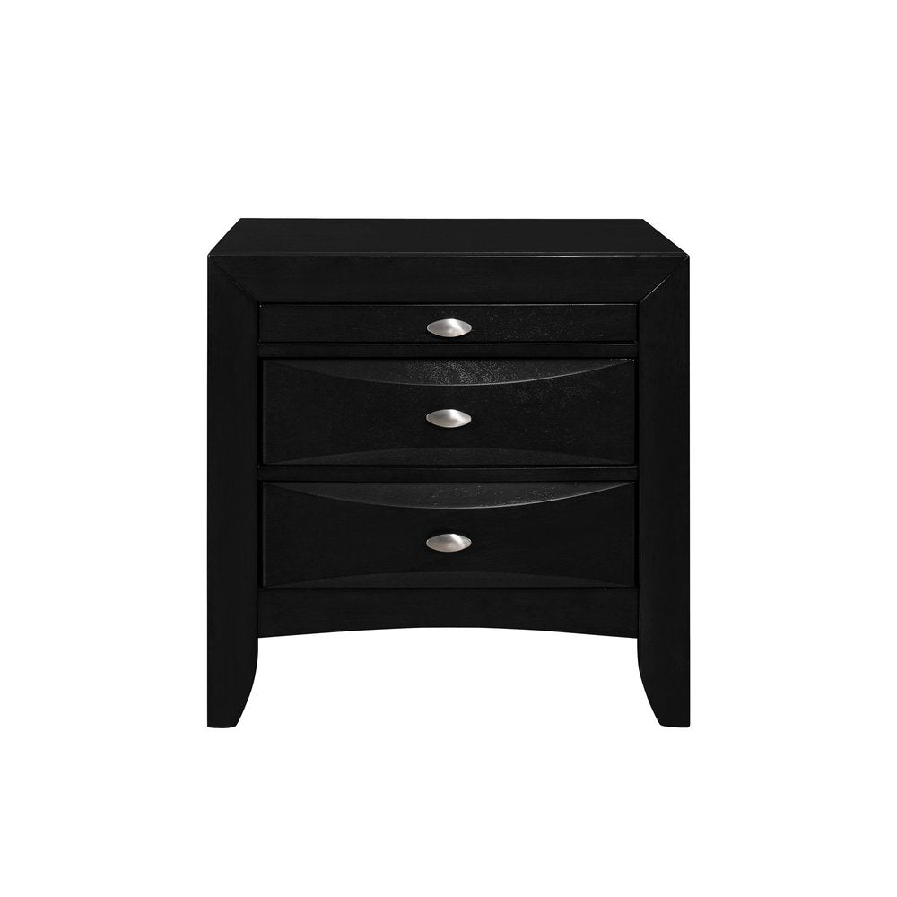25" Black Wood Three Drawer Nightstand