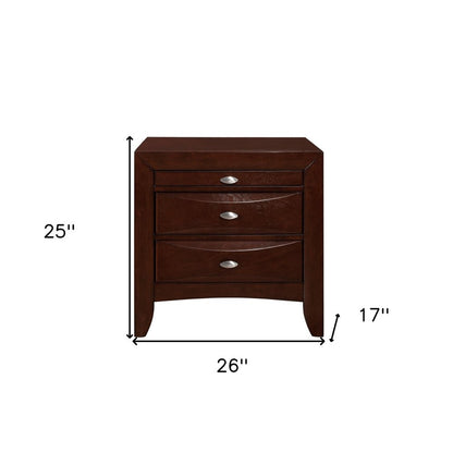 25" Merlot Wood Three Drawer Nightstand