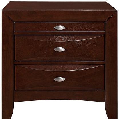 25" Merlot Wood Three Drawer Nightstand