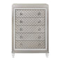 37" Champagne Carved Geometric Solid Wood Mirrored Five Drawer Dresser