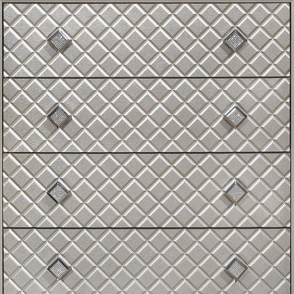 37" Champagne Carved Geometric Solid Wood Mirrored Five Drawer Dresser