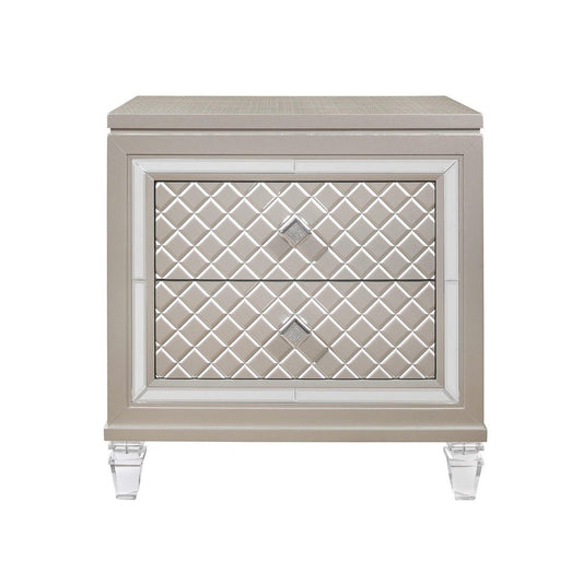 26" Solid and Manufactured Wood And Mirrored Glass Nightstand