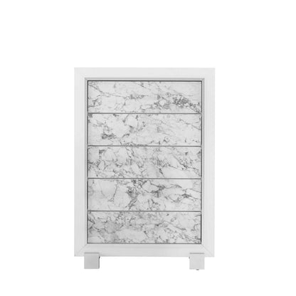 33" White Faux Marble And Solid Wood Five Drawer Dresser