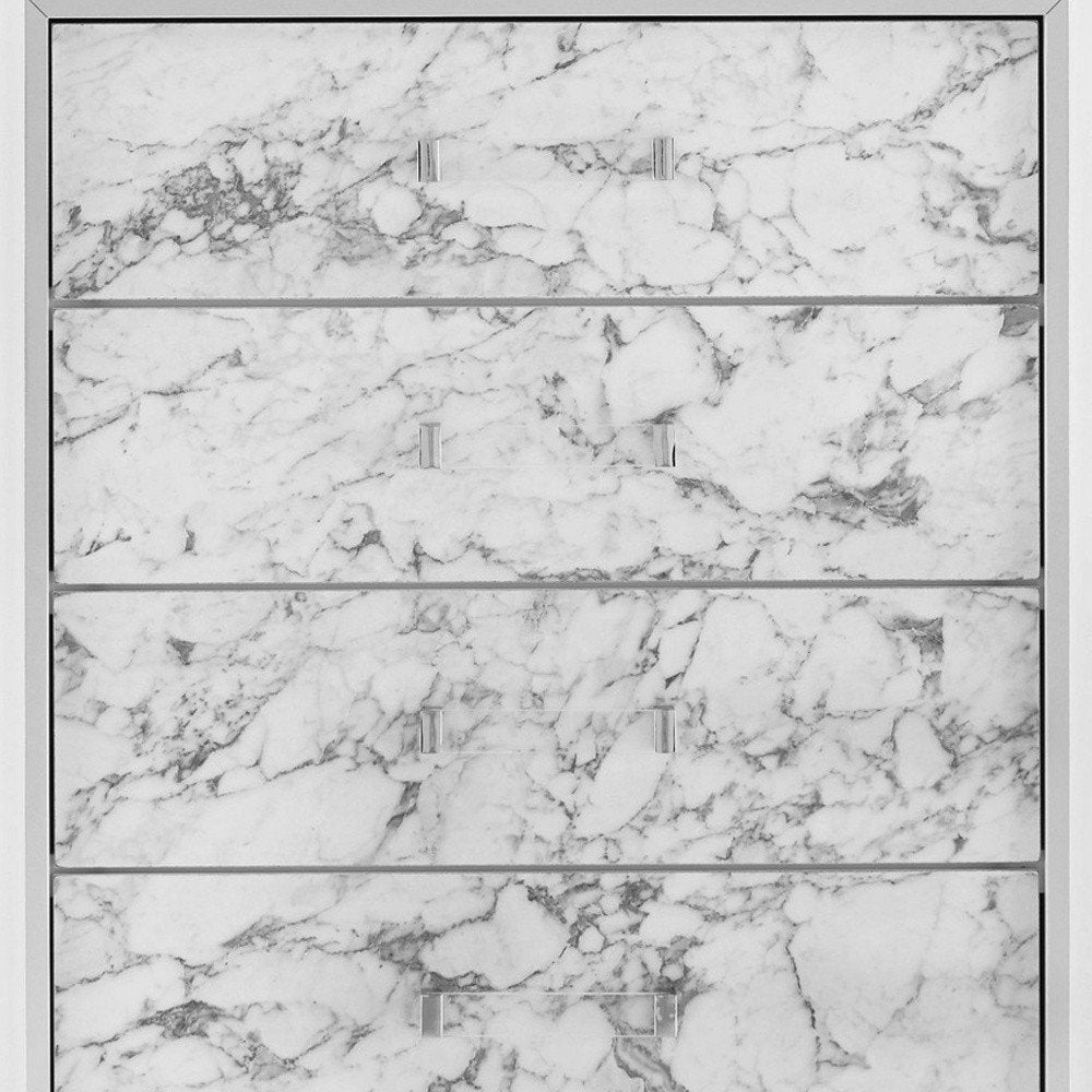 33" White Faux Marble And Solid Wood Five Drawer Dresser