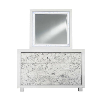 62" White Faux Marble And Solid Wood Seven Drawer Double Dresser