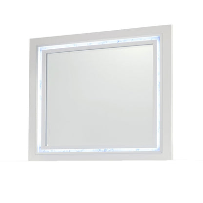 41" White Faux Marble Wood Lighted Mounted Accent Mirror