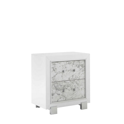 29" White Wood Two Drawer Nightstand