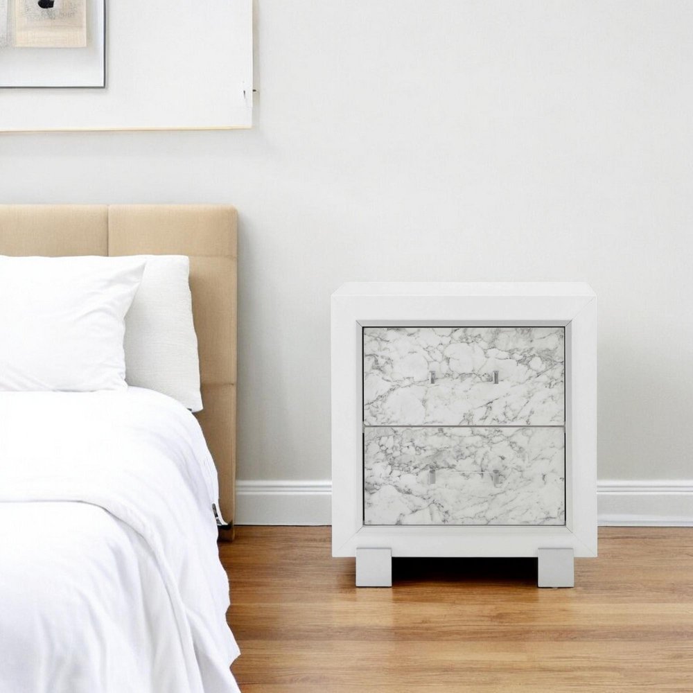 29" White Wood Two Drawer Nightstand