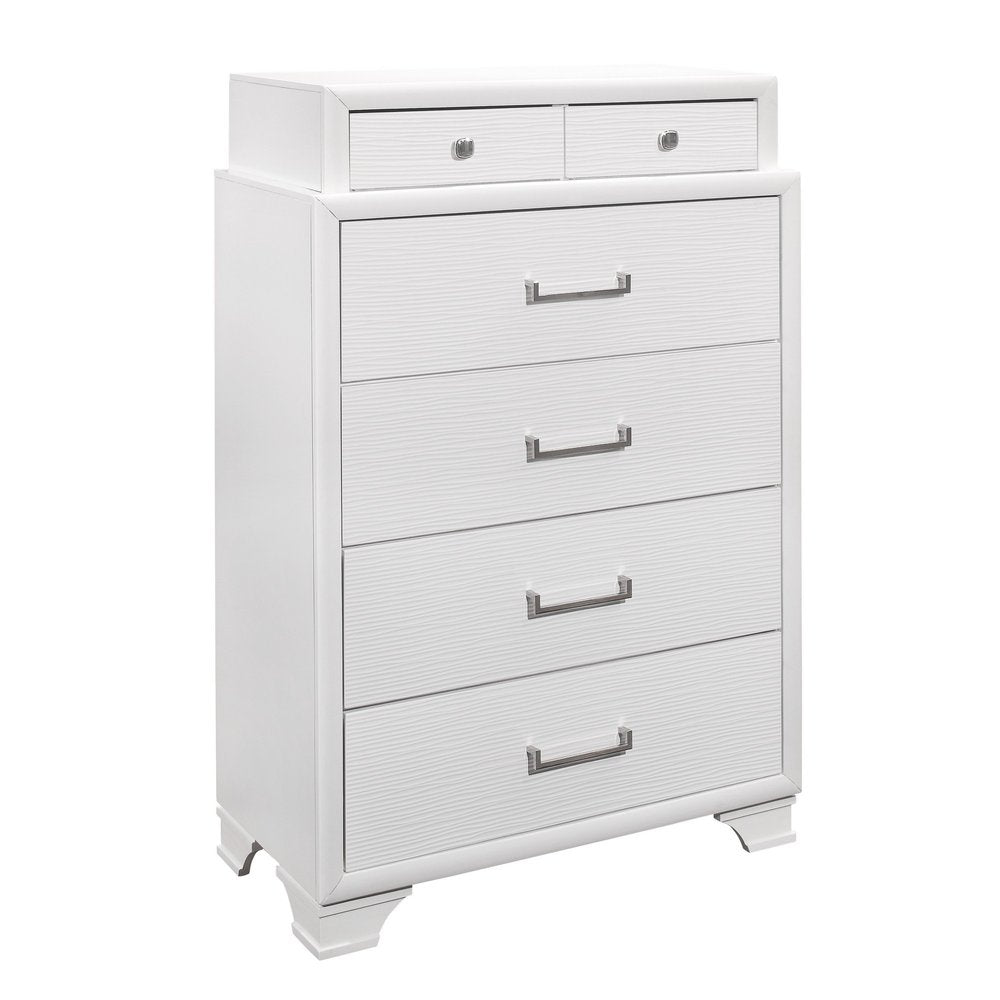 35" White Ribbed Texture Solid Wood Six Drawer Dresser