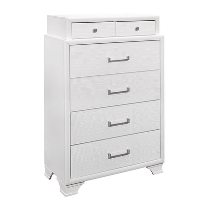 35" White Ribbed Texture Solid Wood Six Drawer Dresser
