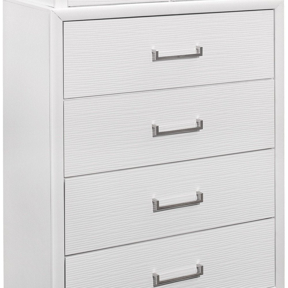 35" White Ribbed Texture Solid Wood Six Drawer Dresser