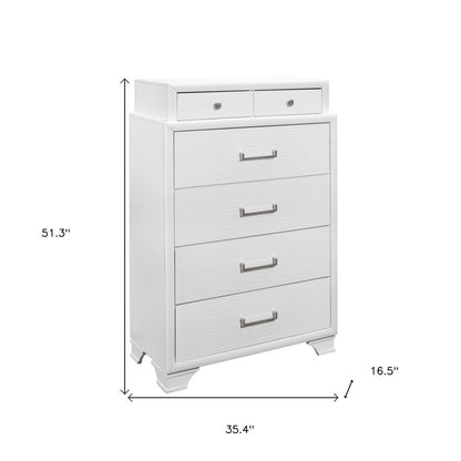 35" White Ribbed Texture Solid Wood Six Drawer Dresser