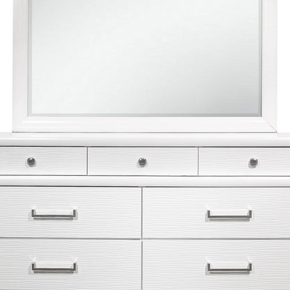 59" White Solid Wood Mirrored Nine Drawer