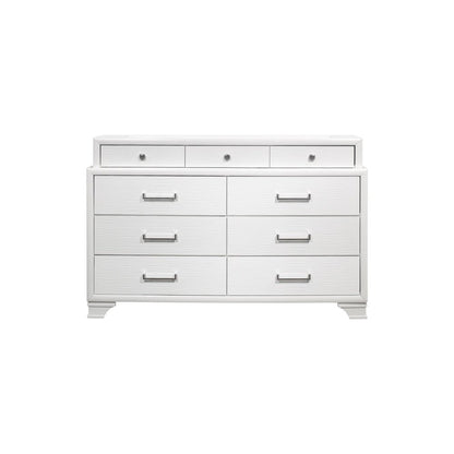 59" White Ribbed Texture Solid Wood Nine Drawer Double Dresser