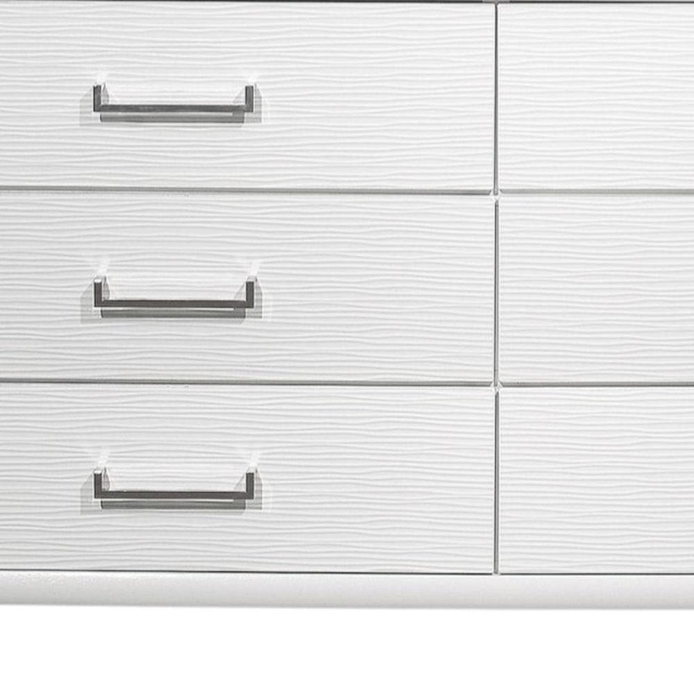 59" White Ribbed Texture Solid Wood Nine Drawer Double Dresser